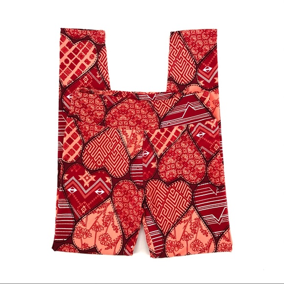 LuLaRoe Red Heart Print Leggings - Picture 2 of 5